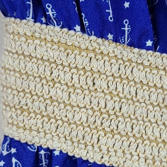 Juniors' Ocean Drive Cobalt Blue Anchor Motif Ruffled Nautical Strapless Dress - Picture 4 of 11